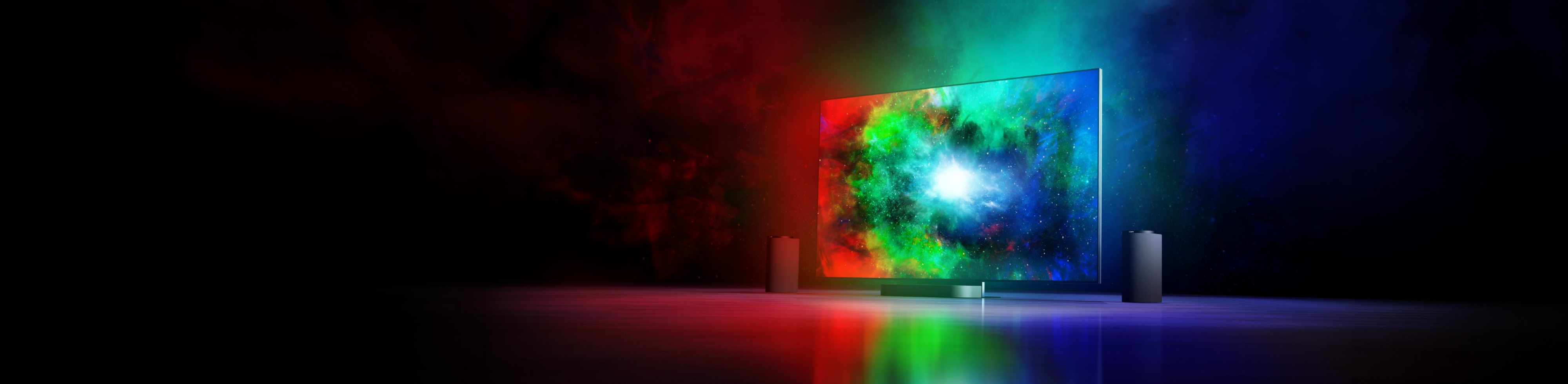 New BRAVIA Theatre Trio & BRAVIA True RGB TV with colorful screen.